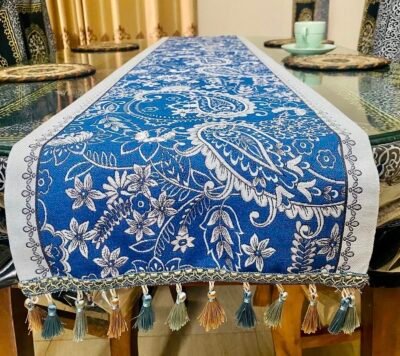 American Style Vintage Table Runner with Floral Jacquard Weave with Tassel. Single Table Runner.