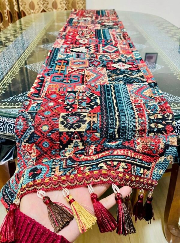 Vintage Bohemian Long Table Runner Jacquard Tassel Embroidery Long Tablecloth Home Decoration Dining Table Decor. Single Table Runner.