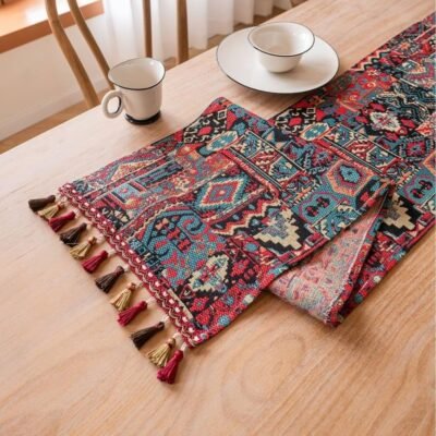 Vintage Bohemian Long Table Runner Jacquard Tassel Embroidery Long Tablecloth Home Decoration Dining Table Decor. Single Table Runner.