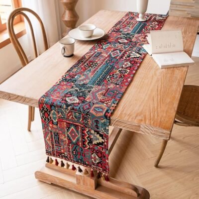 Vintage Bohemian Long Table Runner Jacquard Tassel Embroidery Long Tablecloth Home Decoration Dining Table Decor. Single Table Runner.