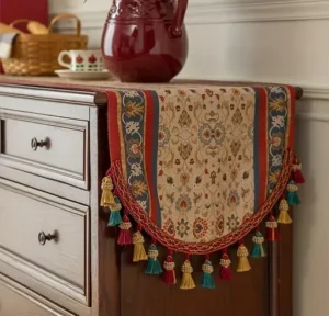 American Style Retro Jacquard Table runner Vintage Long Strip with Tassel. (Dining table Runner, TV Stand,Exquisite Tea Table Runner, Cabinet Runner)