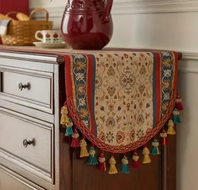 American Style Retro Jacquard Table runner Vintage Long Strip with Tassel. (Dining table Runner, TV Stand,Exquisite Tea Table Runner, Cabinet Runner)