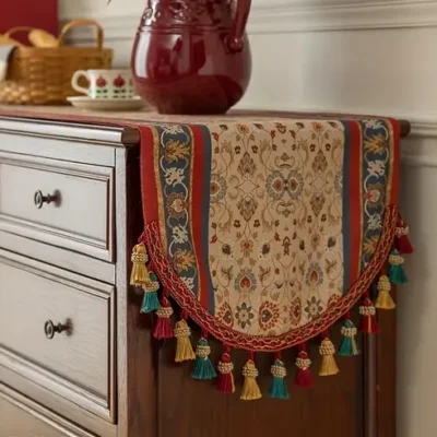 American Style Retro Jacquard Table runner Vintage Long Strip with Tassel. (Dining table Runner, TV Stand,Exquisite Tea Table Runner, Cabinet Runner)