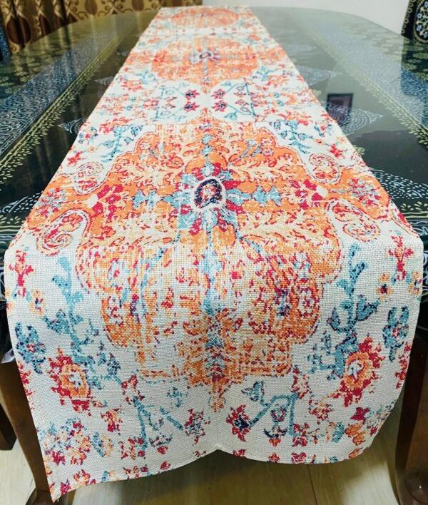 Boho Bohemia Style Orange Linen Table Runners Rustic Farmhouse Washable Dining Table Single Table Runner.
