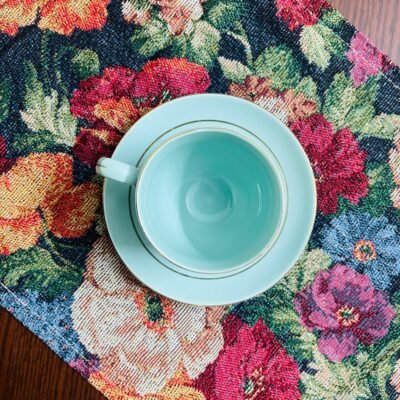 Vintage Floral Tapestry Dining Table Runner with Tassels. Single Runner