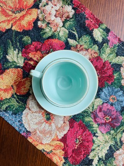 Vintage Floral Tapestry Dining Table Runner with Tassels. Single Runner